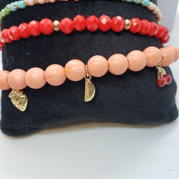 Studio 1886 Tutti Fruity Set of 3 Stretch Braclets Fruit Charms - Picture 4 of 5